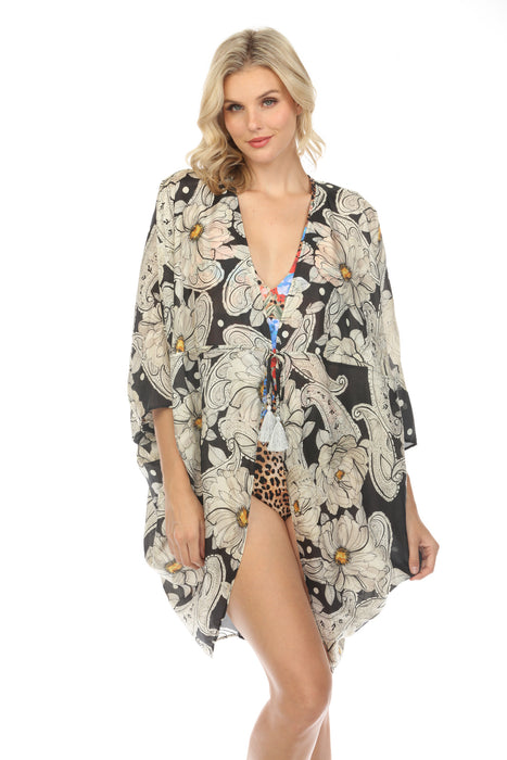 Johnny Was Style C43224 Pavlana Wrap Silk Floral Swim Cover-Up Boho Chic