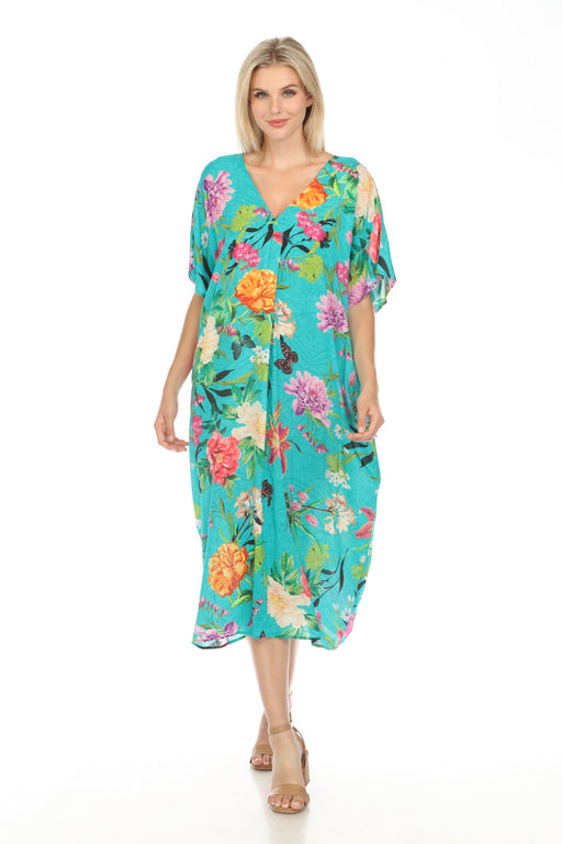 Johnny Was Style CSW4423-D Peacock Goza Pleated Floral Swim Cover Up Dress