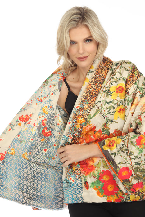 Johnny Was Fuji Brasil Silk Floral Reversible Longline Kimono Boho Chi —  AfterRetail