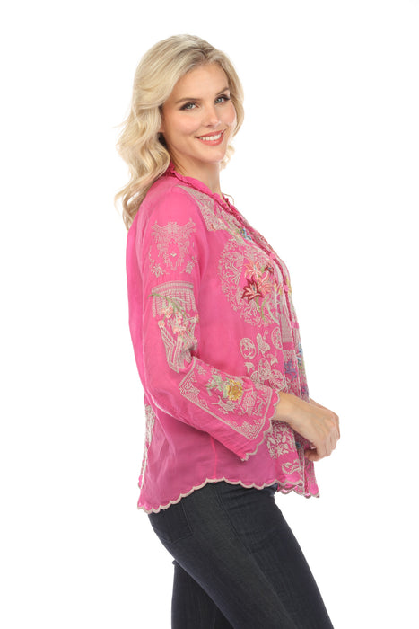 Johnny Was Allbee Embroidered Long Sleeve Blouse Boho Chic C10322