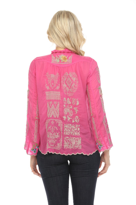 Johnny Was Allbee Embroidered Long Sleeve Blouse Boho Chic C10322