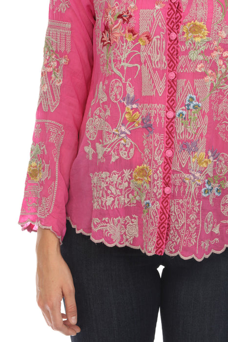 Johnny Was Allbee Embroidered Long Sleeve Blouse Boho Chic C10322