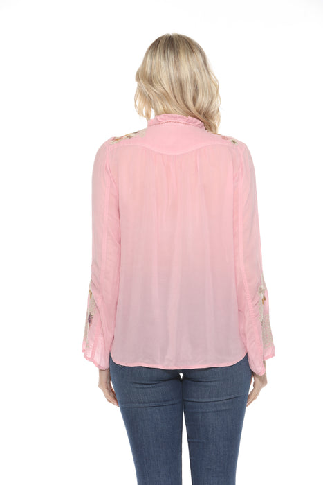 Johnny Was Pink Dyllan Embroidered Button-Down Blouse C10924