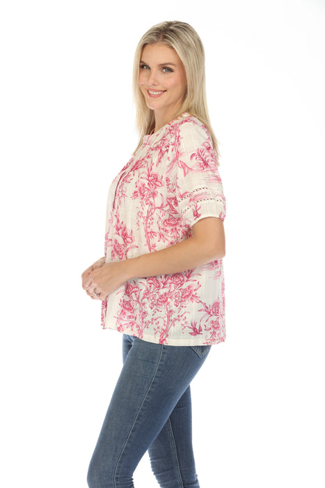 Johnny Was Pink Firebird Pleated Button Down Blouse Boho Chic R11224