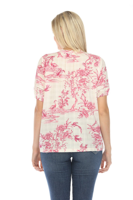 Johnny Was Pink Firebird Pleated Button Down Blouse Boho Chic R11224