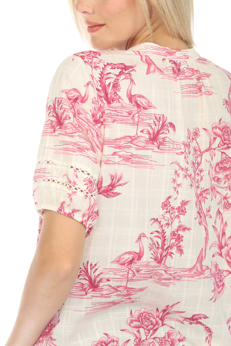 Johnny Was Pink Firebird Pleated Button Down Blouse Boho Chic R11224