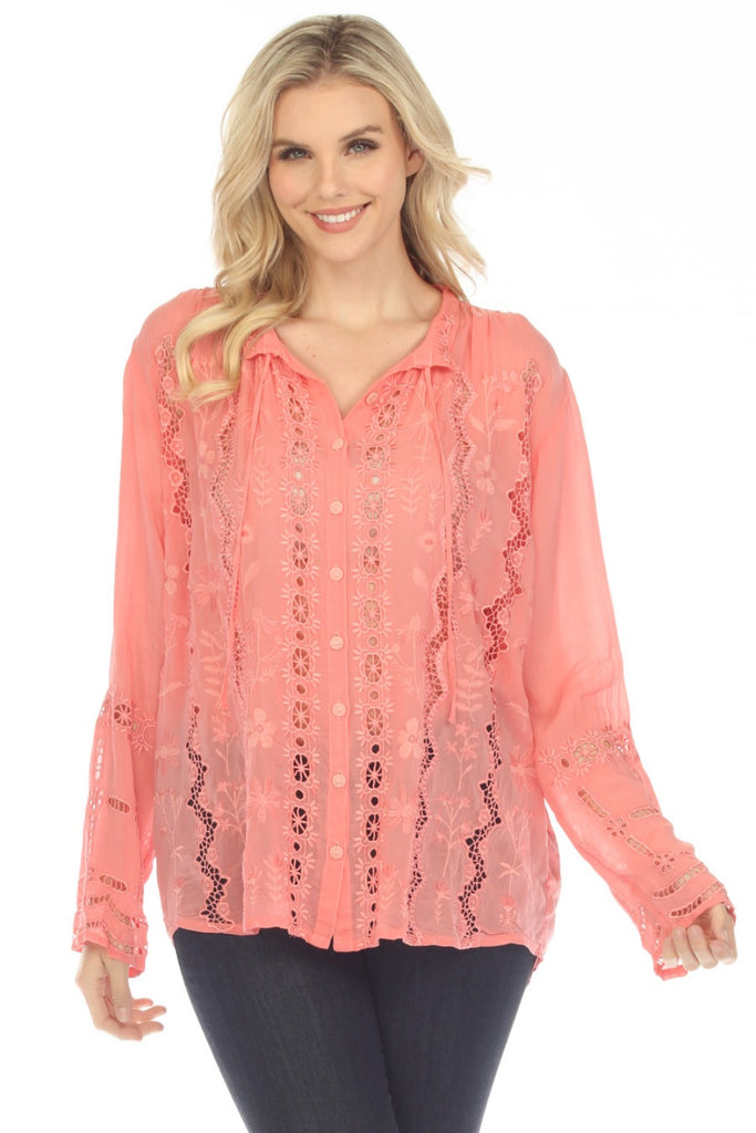 Johnny Was Pink Chelsee Tunic Blouse outlets Cotton Women's Small