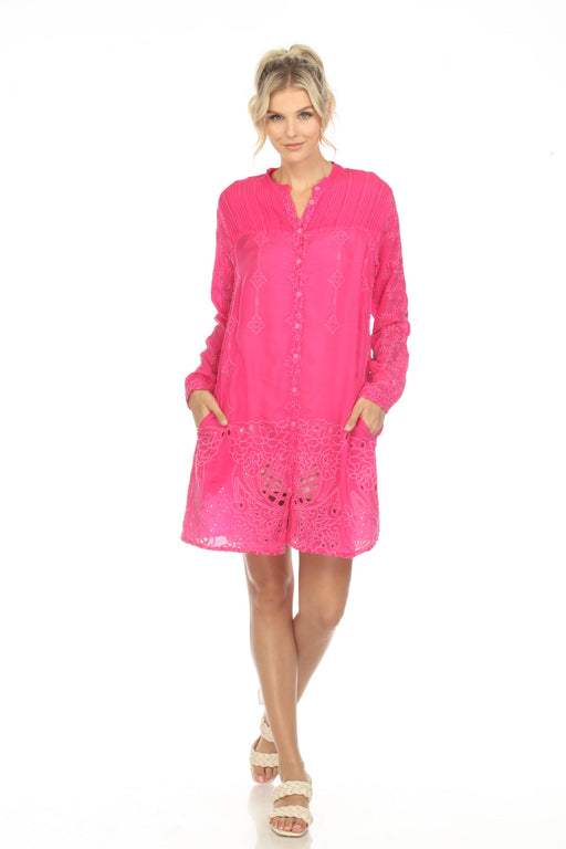 Johnny Was Style C25223 Pink Xander Pamina Eyelet Embroidered Tunic Dress Boho Chic