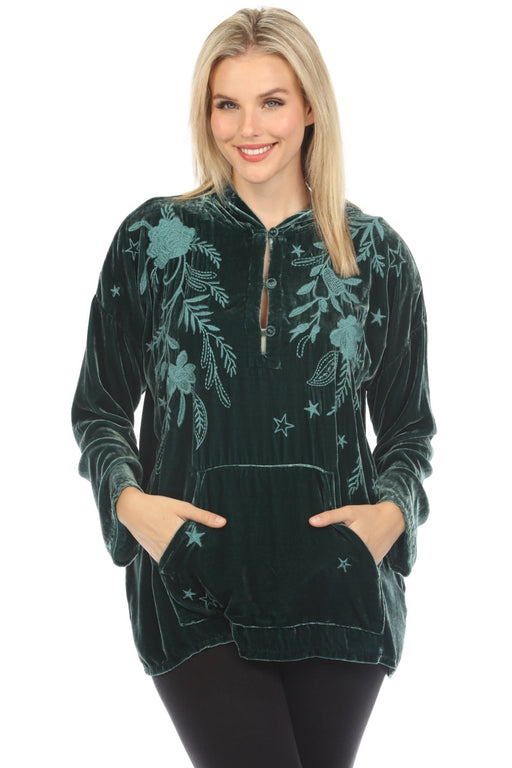 Johnny Was Frankie Velvet Pull On Hoodie Boho Chic R40423 AfterRetail