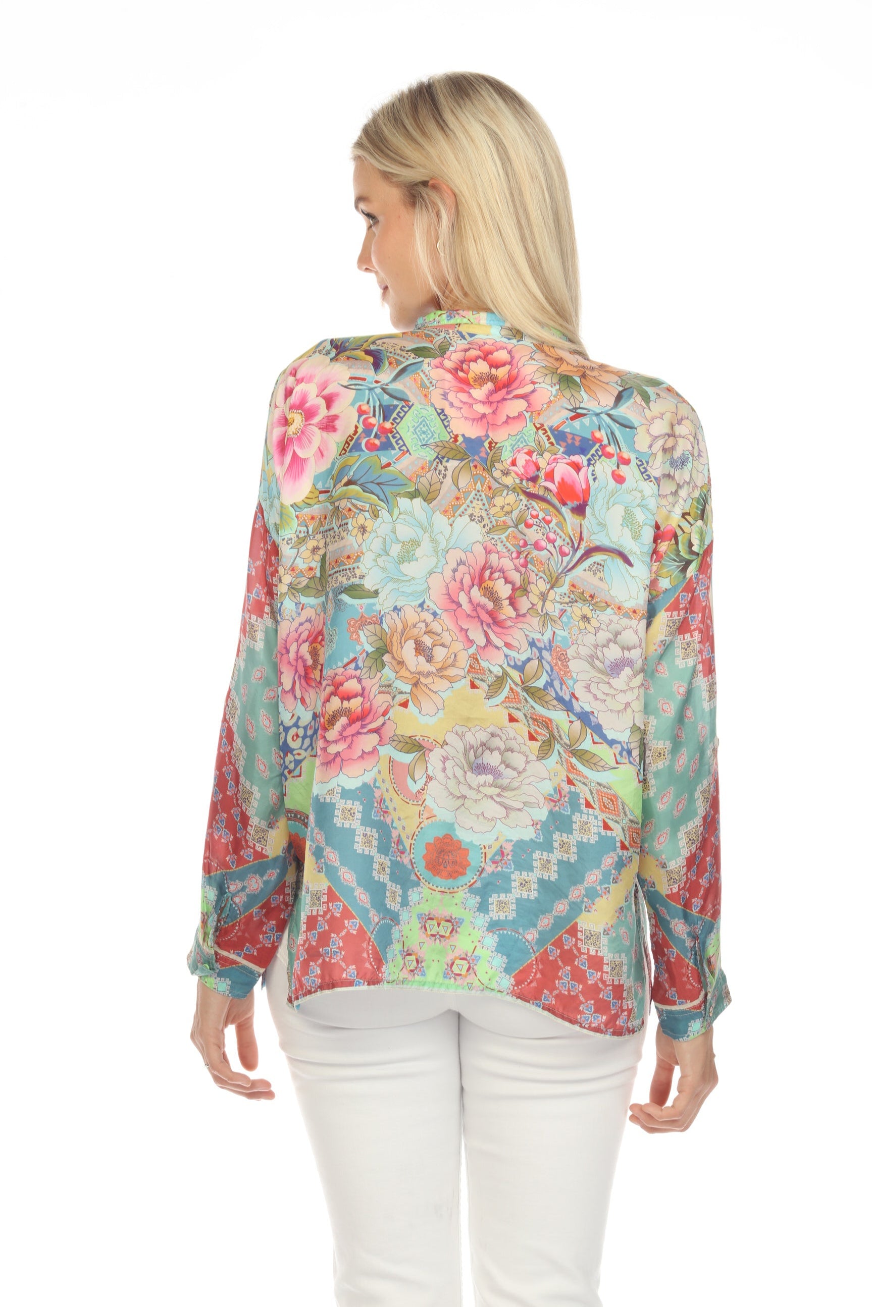 Johnny Was Prisma Seline Silk Floral Button-Down Blouse Boho Chic C197 ...