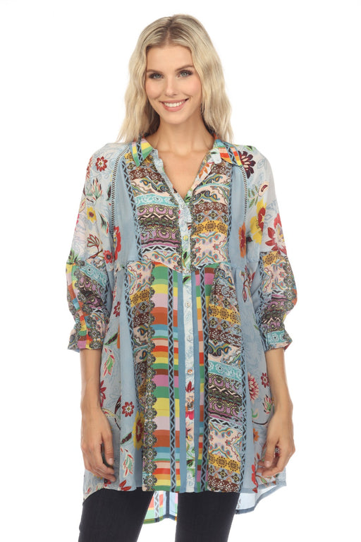 Johnny Was Style C25623B2 Rainbow Adonia Silk Printed Tunic Top Boho Chic