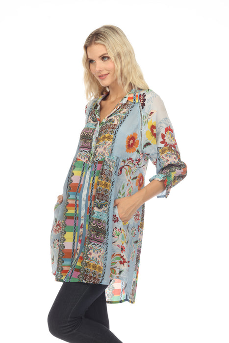 Johnny Was Rainbow Adonia Silk Printed Tunic Top Boho Chic C25623B2