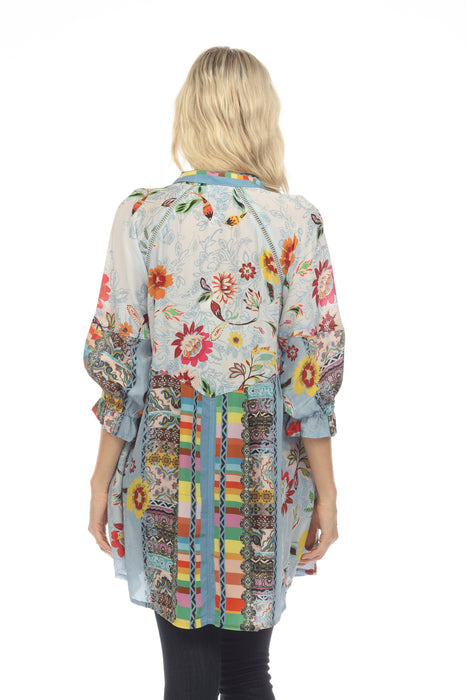 Johnny Was Rainbow Adonia Silk Printed Tunic Top Boho Chic C25623B2