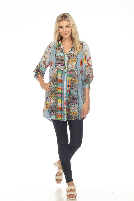 Johnny Was Rainbow Adonia Silk Printed Tunic Top Boho Chic C25623B2