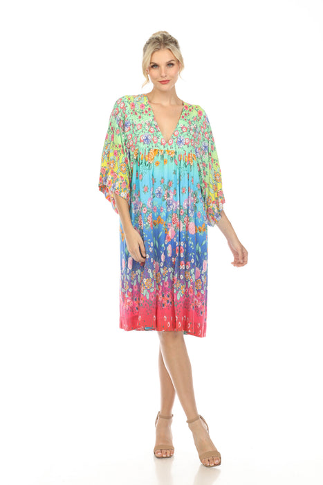 Johnny Was Style CSW9023AJ Rainbow Floral Easy Swim Cover-Up Dress