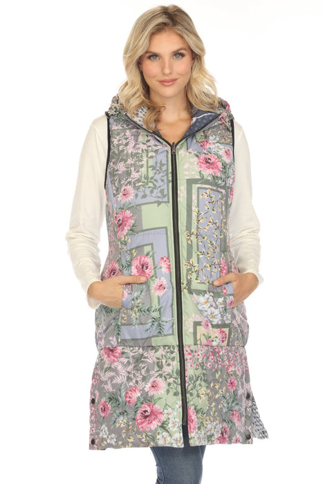 Johnny Was Style JW00100 Reversible Hooded Long Puffer Vest