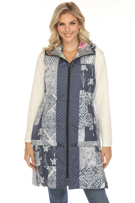 Johnny Was Style JW00100 Reversible Hooded Long Puffer Vest