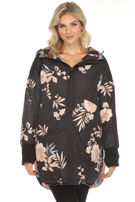 Johnny Was Style JW65670 Floral Reversible Hooded Puffer Coat