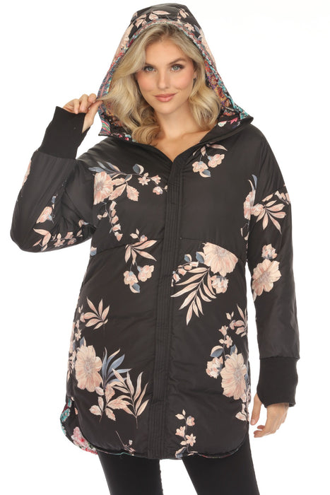 Johnny Was Style JW65670 Floral Reversible Hooded Puffer Coat