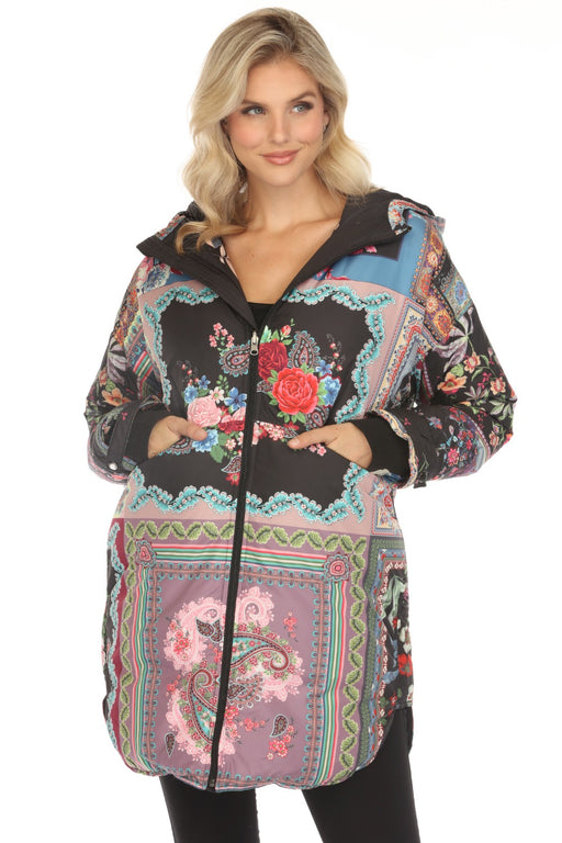 Johnny Was Style JW65670 Floral Reversible Hooded Puffer Coat