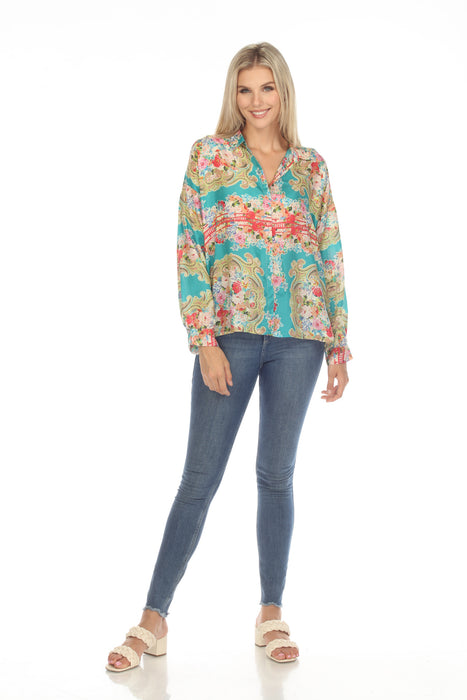 Johnny Was Rivoray Arie Silk Paisley Floral Button Up Top Boho Chic C13623