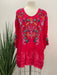 Johnny Was Style C25923 Rose Red Cherie Floral Embroidered Tunic Top Boho Chic