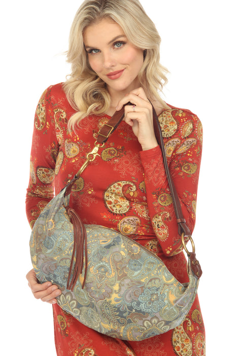 Johnny Was Sandalwood Italian Leather Faithful Paisley Bag Boho Chic R07123