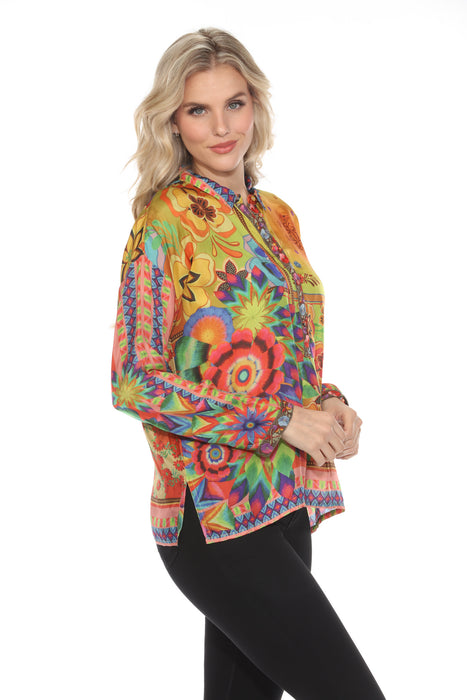 Johnny Was Seline Tie Dye Silk Button-Down Blouse C18524