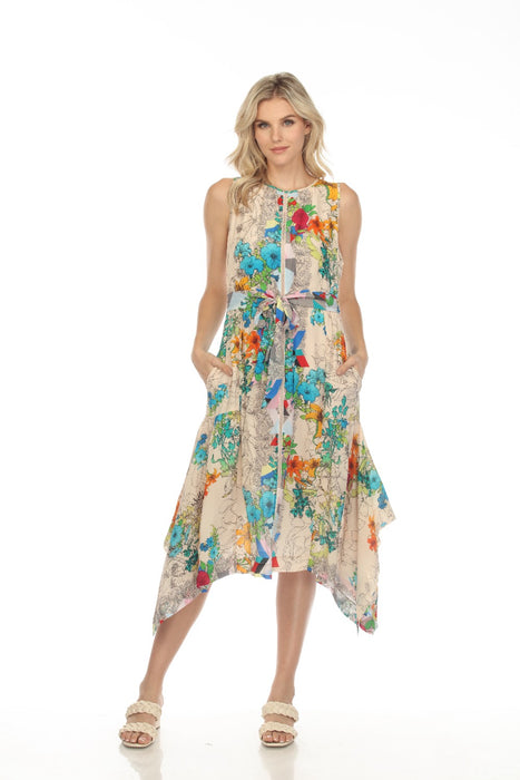 Johnny Was Style C36723A2 Sequence Naia Silk Floral Handkerchief Midi Dress Boho Chic