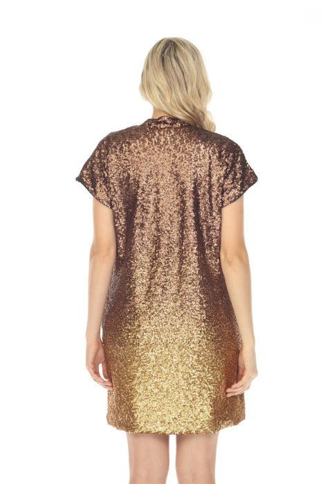 Johnny Was Sequin Gold Alma V-Neck Shift Dress Boho Chic R30223