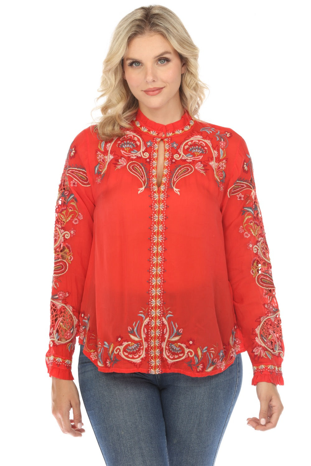 JOHNNY top WAS Sienna Embroidered Blouse Size Small