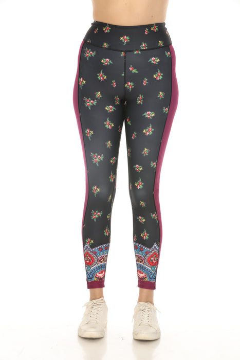 Johnny Was Style A7424 Black Spark Bee Active Floral Stripe High Waist Legging