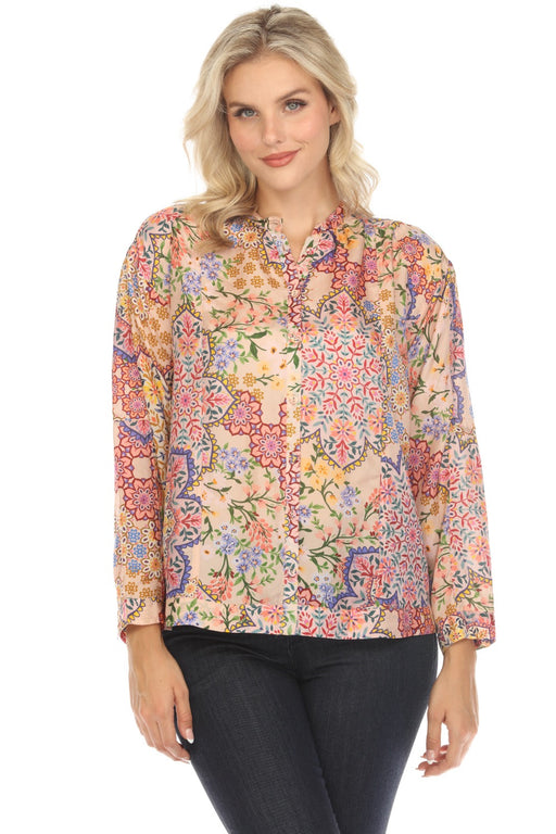 Johnny Was Style C11324A1 Spring Kalani Floral Silk Blouse Boho Chic