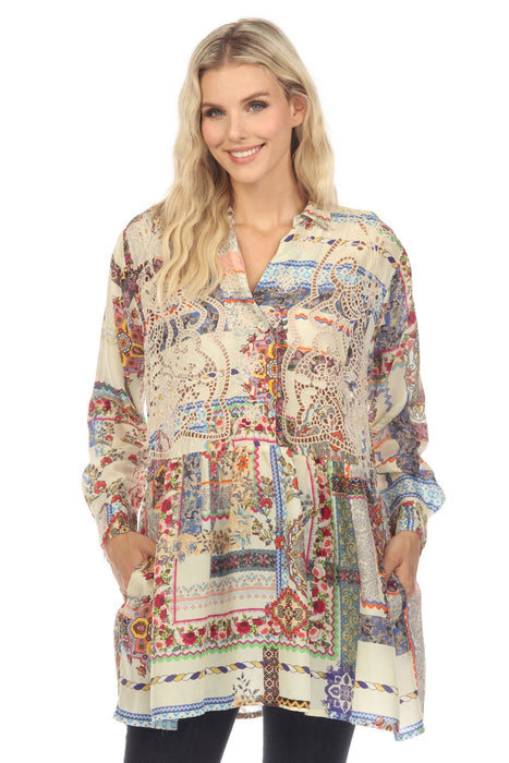 Johnny Was Style C25523B3 Stano Monroe Silk Printed Tunic Top Boho Chic