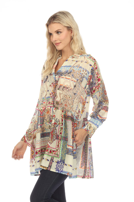 Johnny Was Stano Monroe Silk Printed Tunic Top Boho Chic C25523B3