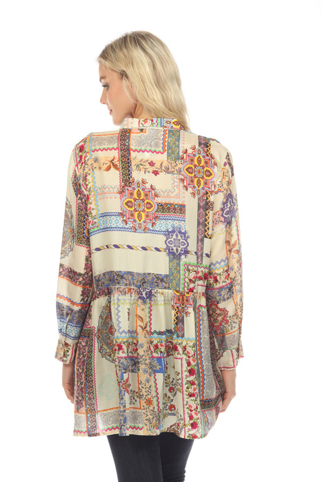 Johnny Was Stano Monroe Silk Printed Tunic Top Boho Chic C25523B3