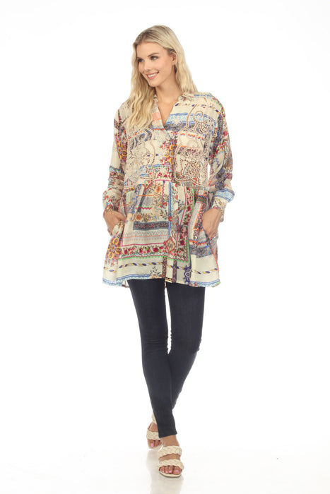 Johnny Was Stano Monroe Silk Printed Tunic Top Boho Chic C25523B3