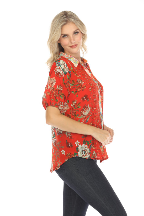 Johnny Was Steph Button-Up Floral Silk Blouse C13624B Boho Chic