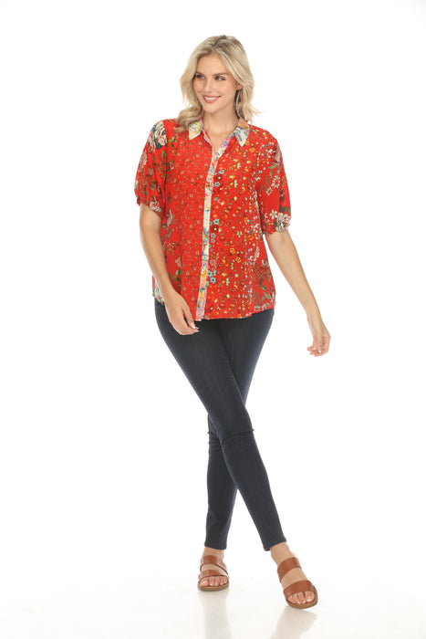 Johnny Was Steph Button-Up Floral Silk Blouse C13624B Boho Chic