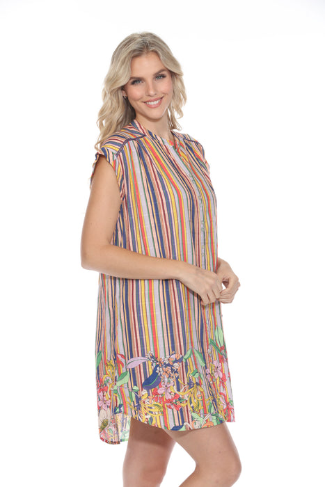 Johnny Was Stripe Floral Button-Down Shift Dress R33524-4