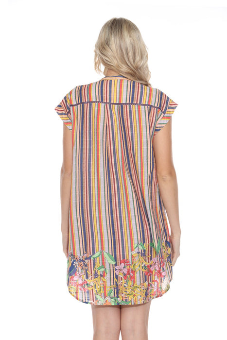 Johnny Was Stripe Floral Button-Down Shift Dress R33524-4