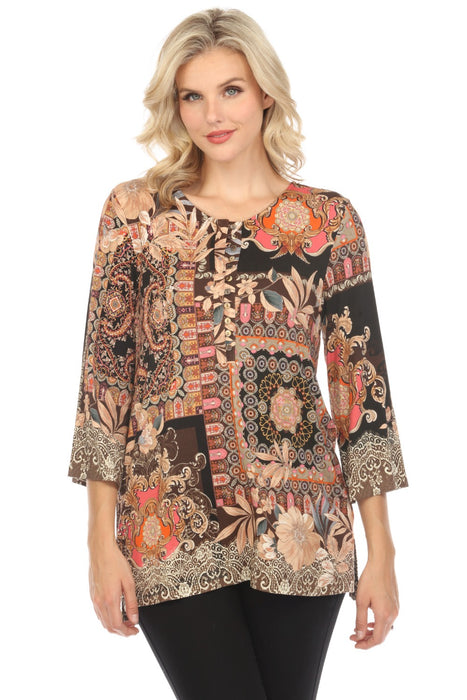 Johnny Was Style T22023 The Janie Favorite Button Front Tunic Top Boho Chic