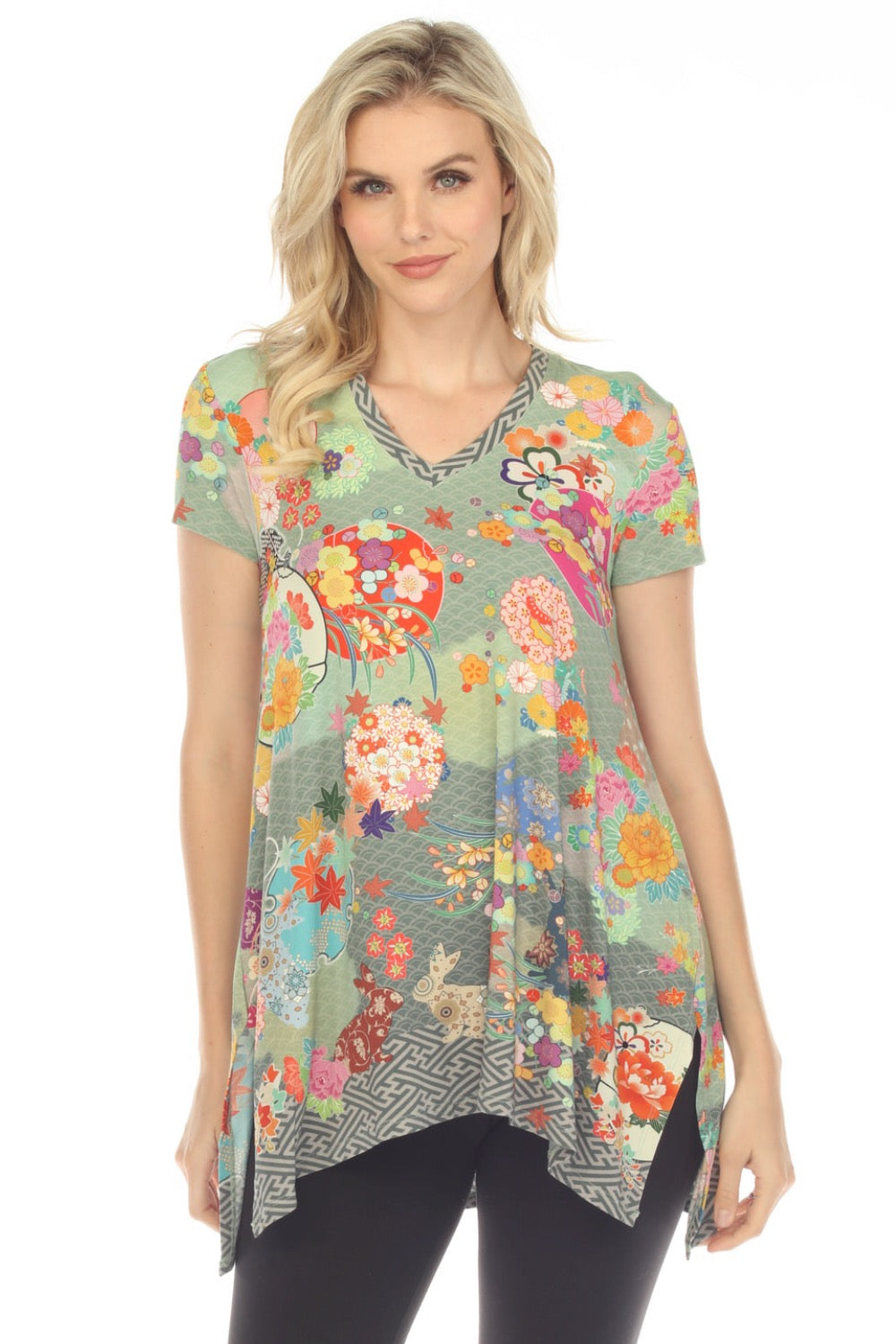 Johnny Was The Janie Favorite Lapin Drape Floral Tunic Top Boho Chic T ...