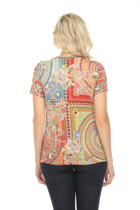 Johnny Was The Janie Mosaic Favorite Short Sleeve V-Neck Tee Boho Chic T17324