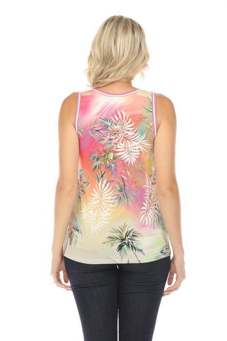 Johnny Was The Janie Raffia Palm Favorite V-Neck Swing Tank Top Boho Chic T19024