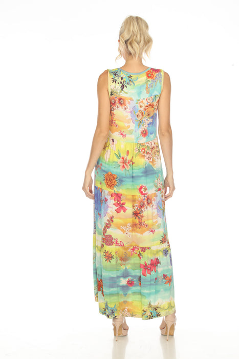 Johnny Was Tie-Dye Floral Sleeveless Tiered Maxi Dress Boho Chic T33423
