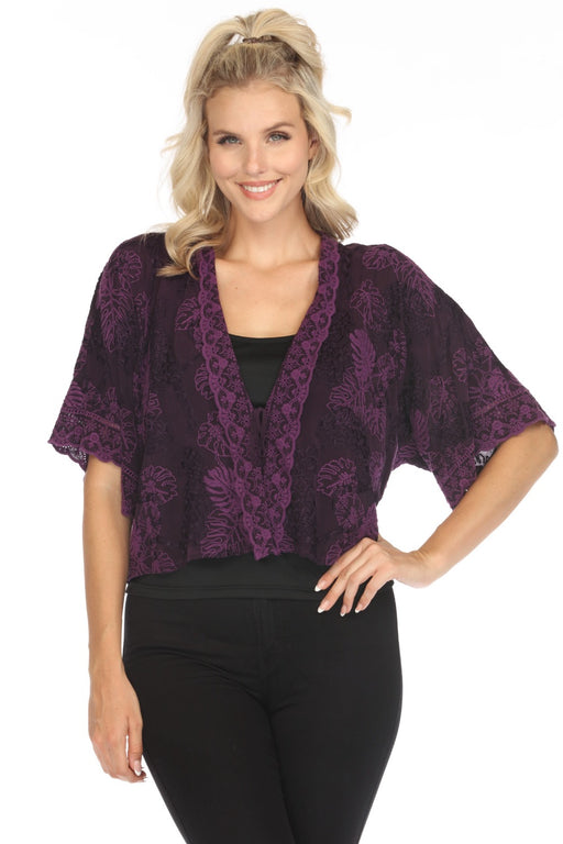 Johnny Was Style C47723 Purple Tiger Lilly Cropped Kimono Boho Chic