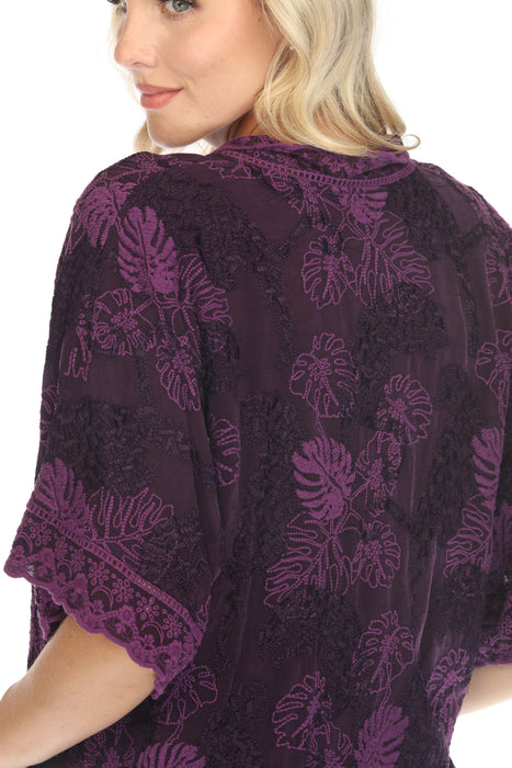 Johnny Was Purple Tiger Lilly Cropped Kimono C47723 Boho Chic