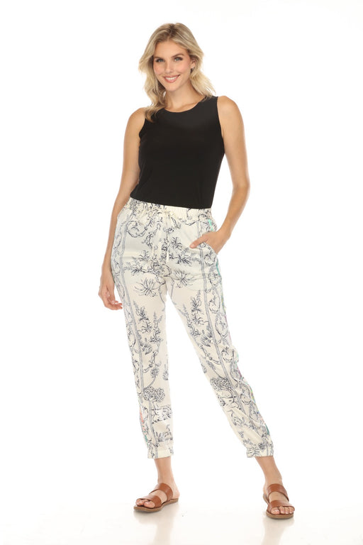 Johnny Was Style C63724 White Tranquil Presley Floral Silk Jogger Pants