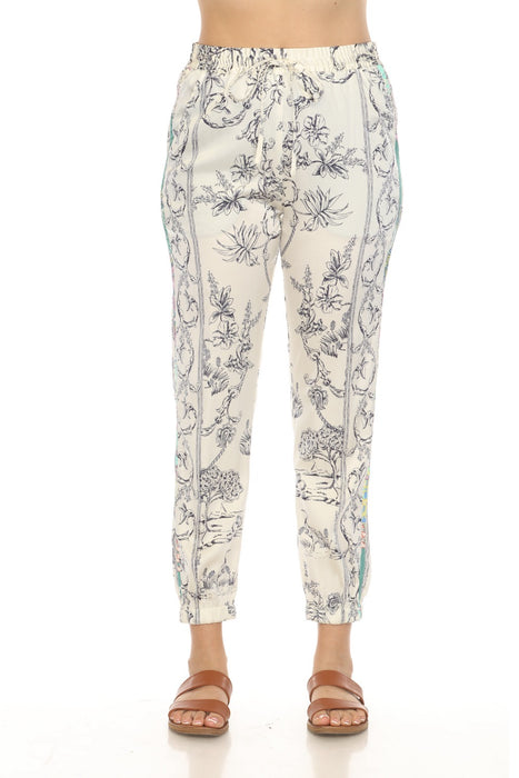 Johnny Was Style C63724 White Tranquil Presley Floral Silk Jogger Pants